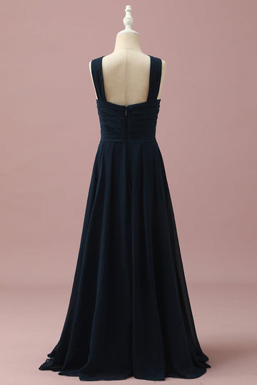 Navy Halter A-Line bez rękawów Junior Bridesmaid Dress